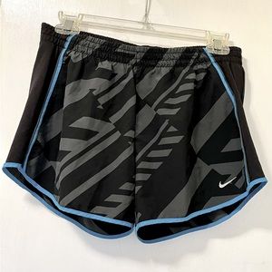 Nike Dri Fit Running Shorts Size Small. Black Grey Blue geometric pattern